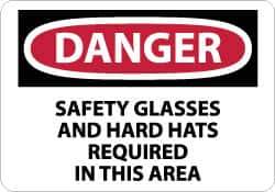 NMC - "Danger - Safety Glasses and Hard Hats Required in This Area", 10" Long x 14" Wide, Rigid Plastic Safety Sign - Rectangle, 0.05" Thick, Use for Accident Prevention - Apex Tool & Supply