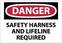NMC - "Danger - Safety Harness and Lifeline Required", 10" Long x 14" Wide, Rigid Plastic Safety Sign - Rectangle, 0.05" Thick, Use for Accident Prevention - Apex Tool & Supply