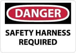NMC - "Danger - Safety Harness Required", 10" Long x 14" Wide, Rigid Plastic Safety Sign - Rectangle, 0.05" Thick, Use for Accident Prevention - Apex Tool & Supply