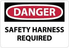 NMC - "Danger - Safety Harness Required", 10" Long x 14" Wide, Rigid Plastic Safety Sign - Rectangle, 0.05" Thick, Use for Accident Prevention - Apex Tool & Supply