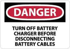 NMC - "Danger - Turn off Battery Charger Before Disconnecting Battery Cables", 10" Long x 14" Wide, Rigid Plastic Safety Sign - Rectangle, 0.05" Thick, Use for Accident Prevention - Apex Tool & Supply