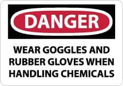 NMC - "Danger - Wear Goggles and Rubber Gloves When Handling Chemicals", 10" Long x 14" Wide, Rigid Plastic Safety Sign - Rectangle, 0.05" Thick, Use for Accident Prevention - Apex Tool & Supply