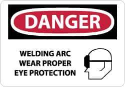 NMC - "Danger - Welding Arc Wear Proper Eye Protection", 10" Long x 14" Wide, Rigid Plastic Safety Sign - Rectangle, 0.05" Thick, Use for Accident Prevention - Apex Tool & Supply