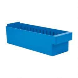 Quantum Storage - 17-5/8" Deep, Blue High-Impact Polystyrene Drawer Bin - 4-5/8" High x 5-9/16" Wide x 17-5/8" Long - Apex Tool & Supply