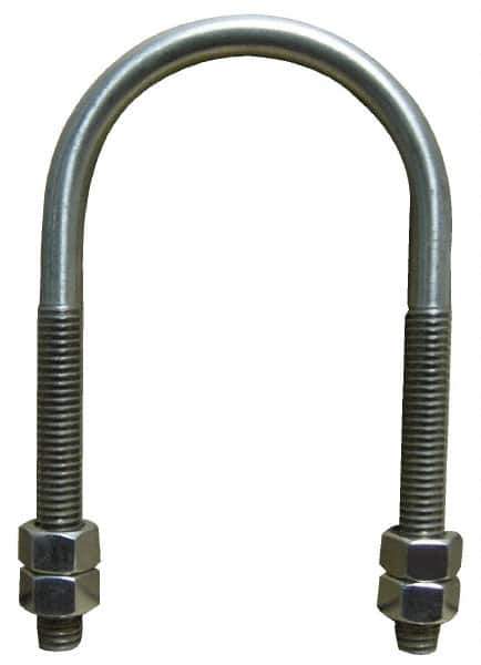 Empire - 1/2-13 UNC, 5-1/16" Long, Round U Bolt Clamp with No Mount Plate for 4" Pipe - 3" Thread Length, 4-1/2" Wide, Grade 304 Stainless Steel - Apex Tool & Supply