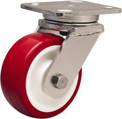 Hamilton - 5" Diam x 2" Wide x 6-1/2" OAH Top Plate Mount Swivel Caster - Polyurethane Mold on Polypropylene, 1,000 Lb Capacity, Delrin Bearing, 4 x 5" Plate - Apex Tool & Supply