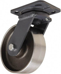 Hamilton - 6" Diam x 2" Wide x 7-1/2" OAH Top Plate Mount Swivel Caster - Forged Steel, 2,000 Lb Capacity, Tapered Roller Bearing, 4 x 5" Plate - Apex Tool & Supply
