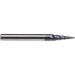 Emuge - 8° Taper Angle per Side, 3.85mm Small End Diam, 15mm LOC, Solid Carbide 3 Flute Tapered Ball End Mill - TiAlN Finish, 62mm OAL, 6mm Shank Diam, Spiral Flute, 45° Helix - Apex Tool & Supply