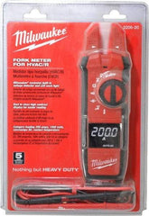 Milwaukee Tool - 2206-20, CAT IV, CAT III, Digital True RMS Clamp Meter with 0.63" Fork Jaws - 1000 VAC/VDC, 200 AC/DC Amps, Measures Voltage, Capacitance, Continuity, Current, Resistance, Temperature - Apex Tool & Supply