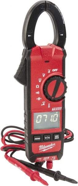 Milwaukee Tool - 2236-20, CAT III, Digital True RMS Clamp Meter with 1.3" Clamp On Jaws - 600 VAC/VDC, 600 AC/DC Amps, Measures Voltage, Capacitance, Continuity, Current, Resistance, Temperature - Apex Tool & Supply