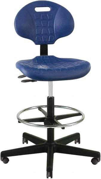 Bevco - 21 to 31" High Adjustable Height Swivel Stool - 27" Wide x 27" Deep, Polyurethane Seat, Blue - Apex Tool & Supply