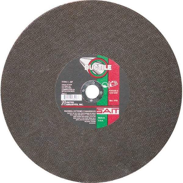 Sait - 12" Aluminum Oxide Cutoff Wheel - 1/8" Thick, 1" Arbor, 6,300 Max RPM, Use with Portable Tools - Apex Tool & Supply
