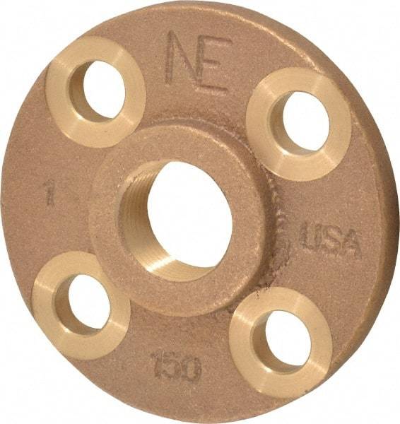 Merit Brass - 1" Pipe, 4-1/4" OD, 11/16" Hub Length, Brass & Chrome Plated, Companion Pipe Flange - 3-1/8" Across Bolt Hole Centers, 5/8" Bolt Hole, Class 125 - Apex Tool & Supply