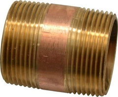 Merit Brass - 2" Long, 1-1/4" Pipe Threaded Brass Pipe Nipple - NPT Thread, Red Brass - Apex Tool & Supply