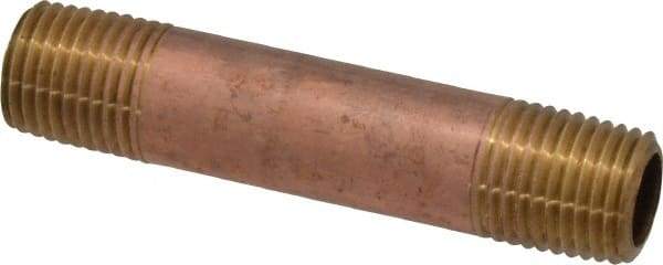 Merit Brass - 2-1/2" Long, 1/4" Pipe Threaded Brass Pipe Nipple - NPT Thread, Red Brass - Apex Tool & Supply