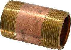 Merit Brass - 3" Long, 1-1/2" Pipe Threaded Brass Pipe Nipple - NPT Thread, Red Brass - Apex Tool & Supply