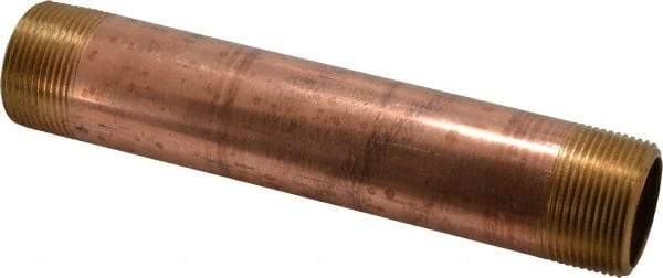Merit Brass - 8" Long, 1-1/4" Pipe Threaded Brass Pipe Nipple - NPT Thread, Red Brass - Apex Tool & Supply