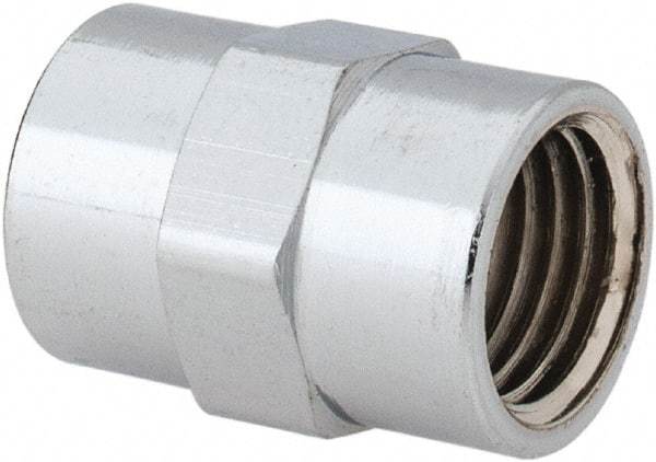 Merit Brass - Class 125, 1/4" Internal Pipe, Red Brass & Chrome Coupling - FNPT x FNPT - Apex Tool & Supply