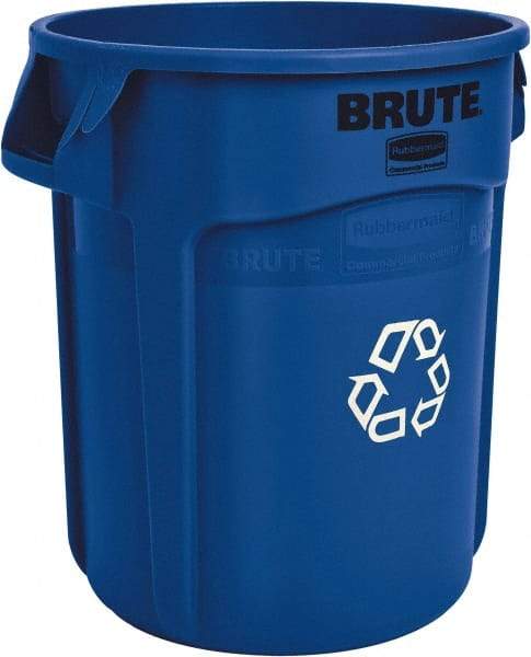Rubbermaid - 32 Gal Blue Round Recycling Container - Polyethylene, 27-1/4" High - Apex Tool & Supply