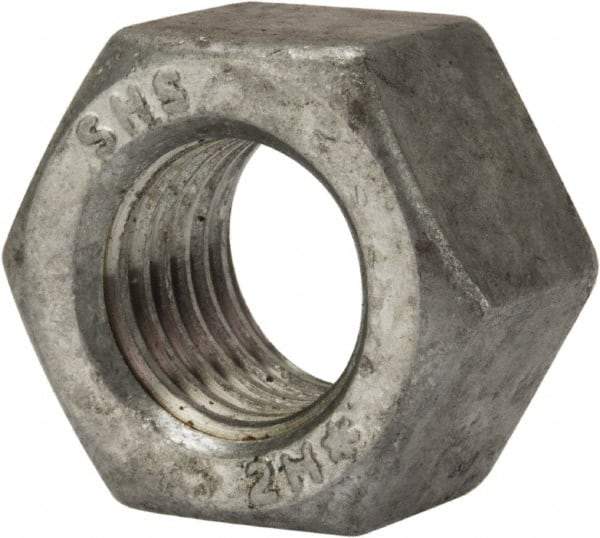 Value Collection - 7/8-9 UNC Steel Right Hand Heavy Hex Nut - 1-7/16" Across Flats, 55/64" High, Galvanized Finish - Apex Tool & Supply