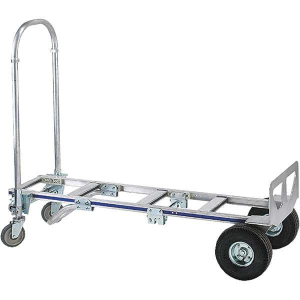 Wesco Industrial Products - 1,200 Lb Capacity 61-3/4" OAH Hand Truck - 18 x 7-1/2" Base Plate, Continuous Handle, Aluminum, Full Pneumatic Wheels - Apex Tool & Supply