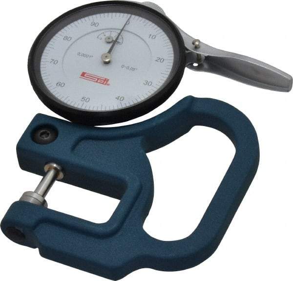 SPI - 0 to 0.05 Inch Measurement, 0.0001 Inch Graduation, 1-1/8 Inch Throat Depth, Dial Thickness Gage - 2-1/4 Inch Dial Diameter - Apex Tool & Supply