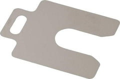 Made in USA - 20 Piece, 2 Inch Long x 2 Inch Wide x 0.004 Inch Thick, Slotted Shim Stock - Stainless Steel, 5/8 Inch Wide Slot - Apex Tool & Supply