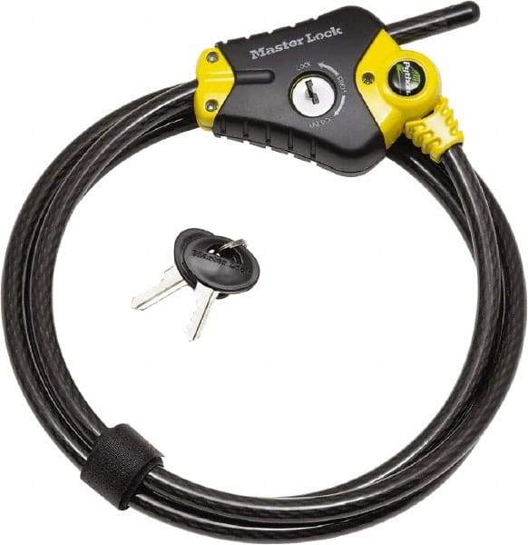 Master Lock - 6' Long 4 Pin Tumbler Keyed Padlock Cable & Lock - 3/8" Diam, Keyed Different - Apex Tool & Supply