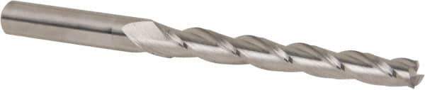Accupro - 0.5° Taper Angle per Side, 1/4" Small End Diam, 2-1/4" LOC, Solid Carbide 3 Flute Tapered Square End Mill - 4" OAL, 3/8" Shank Diam, Spiral Flute - Apex Tool & Supply
