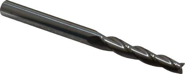 Accupro - 1.5° Taper Angle per Side, 3/16" Small End Diam, 1-1/4" LOC, Solid Carbide 3 Flute Tapered Square End Mill - 3" OAL, 1/4" Shank Diam - Apex Tool & Supply