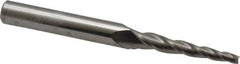 Accupro - 3° Taper Angle per Side, 3/32" Small End Diam, 1" LOC, Solid Carbide 3 Flute Tapered Square End Mill - 3" OAL, 1/4" Shank Diam, Spiral Flute - Apex Tool & Supply