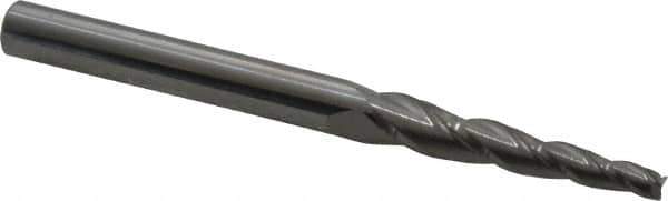 Accupro - 3° Taper Angle per Side, 1/8" Small End Diam, 1-1/4" LOC, Solid Carbide 3 Flute Tapered Square End Mill - 3-1/2" OAL, 3/8" Shank Diam, Spiral Flute - Apex Tool & Supply