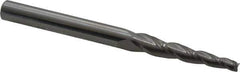 Accupro - 3° Taper Angle per Side, 1/8" Small End Diam, 1-1/4" LOC, Solid Carbide 3 Flute Tapered Square End Mill - 3-1/2" OAL, 3/8" Shank Diam, Spiral Flute - Apex Tool & Supply