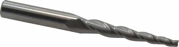 Accupro - 3° Taper Angle per Side, 1/8" Small End Diam, 1-1/2" LOC, Solid Carbide 3 Flute Tapered Square End Mill - 3-1/2" OAL, 3/8" Shank Diam, Spiral Flute - Apex Tool & Supply