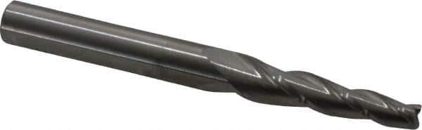 Accupro - 3° Taper Angle per Side, 3/16" Small End Diam, 1-1/4" LOC, Solid Carbide 3 Flute Tapered Square End Mill - 3" OAL, 5/16" Shank Diam, Spiral Flute - Apex Tool & Supply