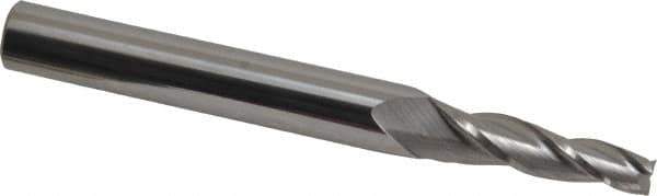 Accupro - 3° Taper Angle per Side, 1/4" Small End Diam, 1-1/4" LOC, Solid Carbide 3 Flute Tapered Square End Mill - 3" OAL, 3/8" Shank Diam, Spiral Flute - Apex Tool & Supply