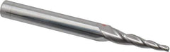 Accupro - 5° Taper Angle per Side, 3/32" Small End Diam, 1" LOC, Solid Carbide 3 Flute Tapered Square End Mill - 3" OAL, 3/8" Shank Diam, Spiral Flute - Apex Tool & Supply