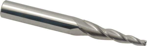 Accupro - 5° Taper Angle per Side, 1/8" Small End Diam, 1-1/4" LOC, Solid Carbide 3 Flute Tapered Square End Mill - 3-1/2" OAL, 3/8" Shank Diam, Spiral Flute - Apex Tool & Supply