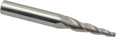Accupro - 5° Taper Angle per Side, 1/8" Small End Diam, 1-1/4" LOC, Solid Carbide 3 Flute Tapered Square End Mill - 3-1/2" OAL, 3/8" Shank Diam, Spiral Flute - Apex Tool & Supply