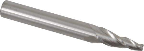 Accupro - 7° Taper Angle per Side, 1/8" Small End Diam, 3/4" LOC, Solid Carbide 3 Flute Tapered Square End Mill - 2-1/2" OAL, 3/8" Shank Diam, Spiral Flute - Apex Tool & Supply