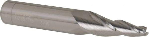 Accupro - 7° Taper Angle per Side, 3/16" Small End Diam, 1-1/4" LOC, Solid Carbide 3 Flute Tapered Square End Mill - 3-1/2" OAL, 1/2" Shank Diam, Spiral Flute - Apex Tool & Supply