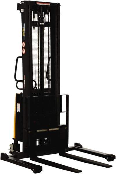 Vestil - 2,000 Lb Capacity, 137" Lift Height, Battery Powered Stacker - 2-1/8" Lowered Height, 42" Fork Length, 58" Overall Width - Apex Tool & Supply