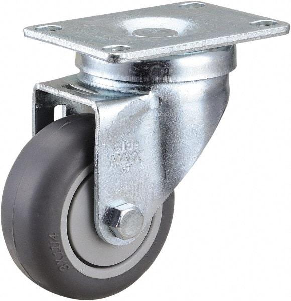 Value Collection - 3" Diam x 1-1/4" Wide x 4-3/8" OAH Top Plate Mount Swivel Caster - Soft Rubber, 200 Lb Capacity, Ball Bearing, 2-7/8 x 3-5/8" Plate - Apex Tool & Supply