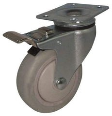 Value Collection - 5" Diam x 1-1/4" Wide x 6-15/32" OAH Top Plate Mount Swivel Caster with Brake - Hard Rubber, 220 Lb Capacity, Ball Bearing, 2-7/8 x 3-5/8" Plate - Apex Tool & Supply