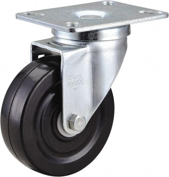 Value Collection - 4" Diam x 1-1/4" Wide x 5-1/8" OAH Top Plate Mount Swivel Caster - Hard Rubber, 200 Lb Capacity, Ball Bearing, 3-1/4 x 4" Plate - Apex Tool & Supply