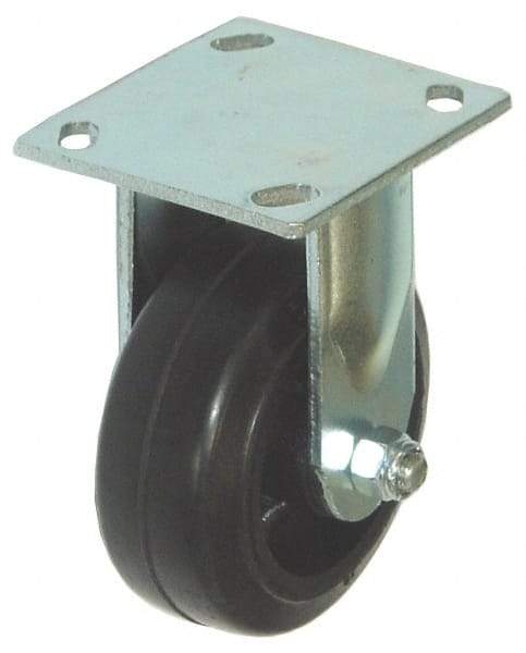 Value Collection - 4" Diam x 2" Wide x 5-5/8" OAH Top Plate Mount Rigid Caster - Hard Rubber, 290 Lb Capacity, Roller Bearing, 4 x 4-1/2" Plate - Apex Tool & Supply