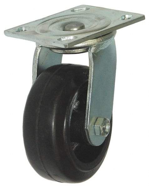 Value Collection - 5" Diam x 2" Wide, Hard Rubber Swivel Caster - 675 Lb Capacity, Top Plate Mount, 4" x 4-1/2" Plate, Delrin Bearing - Apex Tool & Supply
