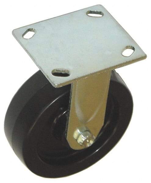Value Collection - 4" Diam x 2" Wide x 5-5/8" OAH Top Plate Mount Rigid Caster - Phenolic, 800 Lb Capacity, Roller Bearing, 4 x 4-1/2" Plate - Apex Tool & Supply