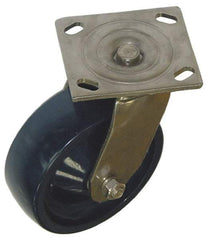 Value Collection - 4" Diam x 2" Wide x 5-5/8" OAH Top Plate Mount Swivel Caster - Polyurethane, 600 Lb Capacity, Roller Bearing, 4-1/2 x 6-1/4" Plate - Apex Tool & Supply