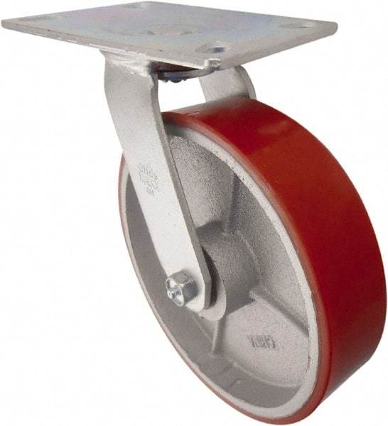 Value Collection - 8" Diam x 2" Wide x 9-1/2" OAH Top Plate Mount Swivel Caster - Polyurethane, 1,000 Lb Capacity, Roller Bearing, 4-1/2 x 6-1/4" Plate - Apex Tool & Supply